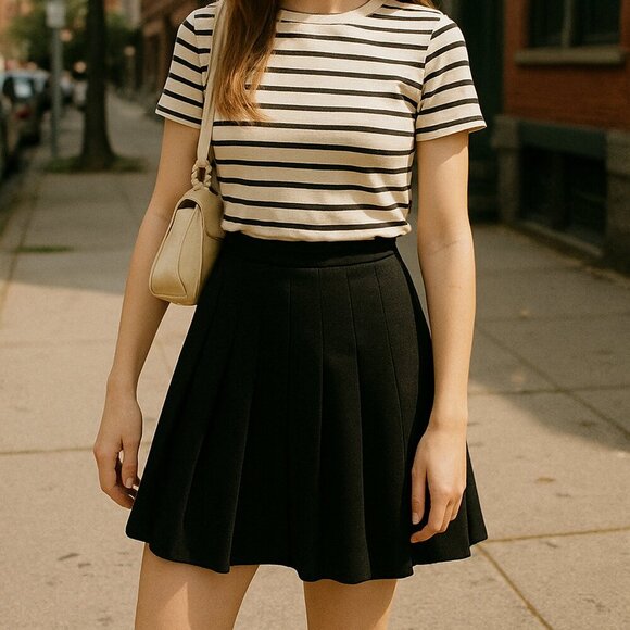 Vintage Stephanie Andrews Black Wool Pleated Mini Skirt – High-Waisted | Classic - Picture 1 of 10